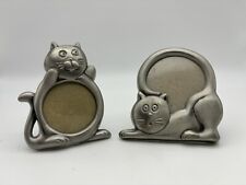 Vintage Pewter Cat Mini Picture Frames Kittens Taiwan Set Of 2 Silver Finish picture