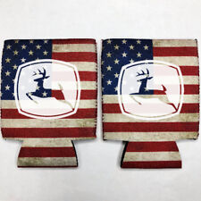 2 John Deere Fan Beer Can Cooler Coozie Koozie USA Flag Gift QTY 2 picture
