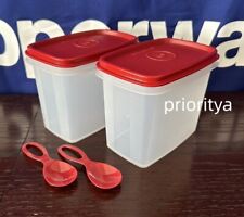 Tupperware Shelf Savers Dry Foods Goods Container Set 2 w/ Spoon Dark Red New picture