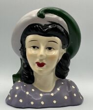 Lady Head Bust Figurine With Multi Colored Dress And Hat Ceramic  picture
