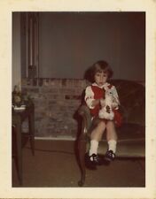 1970s vintage COLOR polaroid uncertain GIRL w/ RABBIT STUFFED ANIMAL photo CUTE picture