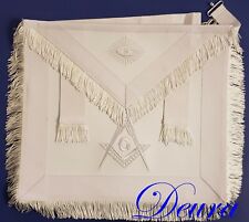 Masonic Regalia Master Mason WHITE LEATHER FRINGE  APRON EMBROIDERED DMA-5000 picture