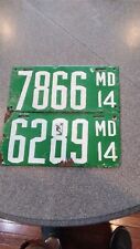 2 Vintage 1914 Maryland License Plate TOUCHUPS ** PORCELAIN ** picture