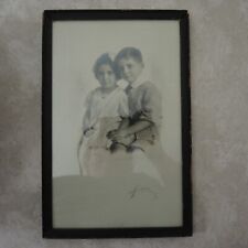 Vintage Framed Photograph Children Wall Portrait Boy & Girl Family Photo 1940s? picture