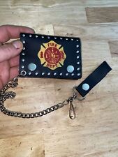 Firefighter Genuine Leather Wallet Chain Motorcycle Harley Hog Bike Collector picture
