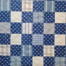 Vintage Bloomcraft Fabric Blue White Square Check Plaid Star 3Yds X 54