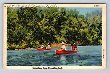 Franklin IN-Indiana, General Greetings, Canoeing on River Vintage c1940 Postcard picture