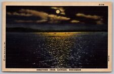 Wisconsin Greetings Hayward Birds Eye View Moonlight Night View Linen Postcard picture
