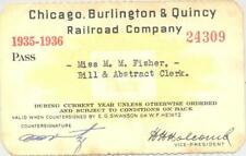 1935-36 CBQ Chicago Burlington & Quincy Railroad employee pass - clerical worker picture