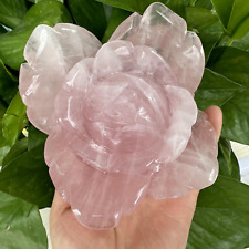 740g Natural Pink Rose Quartz Carved Crystal Flower Skull Reiki Healing Decor picture