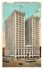 postcard The New Burnham Building Chicago Illinois trolly cars people 6082 picture