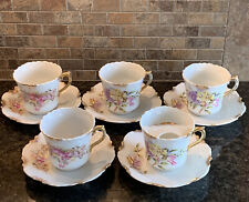 Rare Set Of 5 ANTIQUE Wheelock China Germany Ornate Teacups & Saucers Floral picture