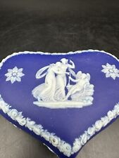 Antique Wedgewood England royal blue Cherub Heart Shaped Jasperware Trinket Box picture
