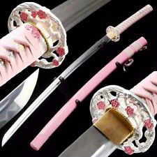 Pink Katana Japanese Katana Sword Clay Tempered T10 Steel Real Hamon Sharp Blade picture