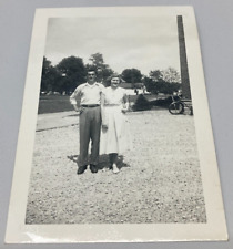 Found B&W Vintage Photo 1950-60's Man and Woman Standing on Gravel picture