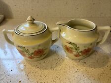 Good Vintage Hall China Pottery MUM Pattern Covered Sugar & Open Creamer picture