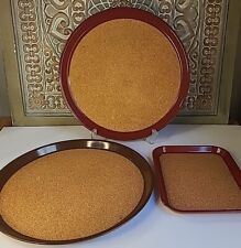 Set Of 3 KYS-ITE Cork Top Drink Serving Tray Made In The U.S.A. Brown Red MCM picture