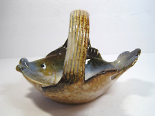 Rare Fish Shape Glazed Ceramic Candy Nut Bowl With Handle Decor Basket picture