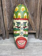 Vtg Indonesia War Mask Hand Painted Wooden Face Mask Home Decorative Wall Art picture