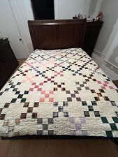Nice vintage 9 patch colorful hand stitch quilt 88