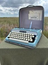 Vintage 1966 Blue Brother Webster Portable Typewriter WORKS W/ NEW RIBBON & CASE picture