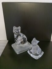  Two  Beautiful Glass Cat Figurines One is clear glass, one is satin glass picture