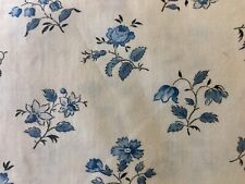 Antique Vintage French Cottage Floral Roses Cotton Fabric ~ Porcelain Blue Cream picture