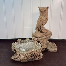 Vtg Pompadour FLA 70’s Faux Wood Wise Old Owl On Branch Ashtray FL Souvenir picture