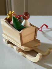 Vintage Holzkunst Christian Ulbricht Wood ANGEL In Sled With Toys Ornament picture