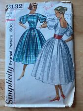 Simplicity sewing pattern 2132  1-pc full dress cummerbund bow miss 14 vtg 1957 picture