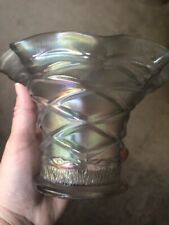 Antique Dugan Clear Iridescent, Lattice & Points Carnival Glass 4