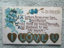 Antique To My Valentine, Six Letters From Your Lips, I Love U Postcard 1910 picture