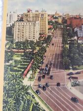 C 1940 Aerial View of Palm Tree Lined Wilshire Boulevard Los Angeles CA Postcard picture