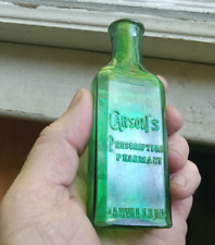DANVILLE,ILL CARSON'S PRESCRIPTION PHARMACY EMERALD GREEN DRUGGIST BOTTLE picture