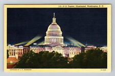 Washington DC-US Capitol Illuminated At Night Vintage Souvenir Postcard picture