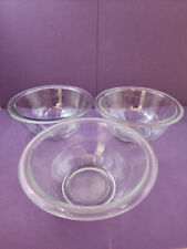 3 Vtg PYREX Clear Nesting Mixing Bowls 322s only - 2 Spiral, 1 No Spiral bottom picture