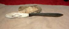 Antique Custom Made Boot Knife-Fur Trade-Carved Horn Handle-10 1/2