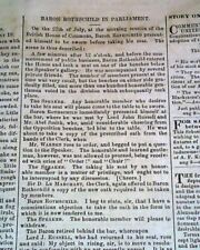 Baron Rothschild Becomes 1st Jewish Member of House of Lords Jews 1858 Newspaper picture