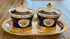 Super White Royal China Jam Jars and Tray Cobalt Blue EXCELLENT picture