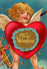 Vintage 1911 Valentine Postcard Fantasy Cupid Carrying Heart Valentine Series #1 picture