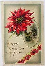 Vtg Christmas Embossed Postcard Hearty Christmas Greetings Dahlia Flowers 1911 picture