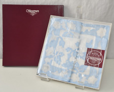 Chikazawa Large Blue & White Applique Linen Handkerchief New picture