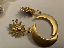 VINTAGE ESTATE chunky gold tone moon and sun  clip on   earrings picture