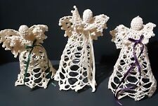 Vintage Crochet Christmas Ornament Angel Set of 3 Starched 5 in. Handmade D4 picture