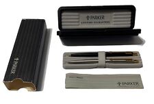 Vintage PARKER 2pc Mechanical Pencil Set - Stainless & Gold Black Silver Boxed picture
