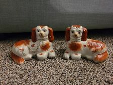 Vintage Pair of Ceramic Victorian Staffordshire Spaniel Set of 2 picture