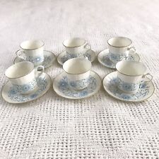 Blue Floral Tea Set Russian Cups Saucers KU 6 Pairs / 12pc Gilt Rims Vintage picture