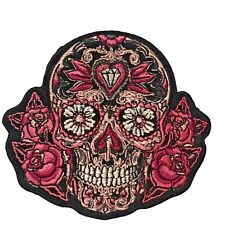 Sugar Skull Roses Diamond Pink  4 x 3.5 inches Biker Back Patch NOV6961 F1D25H picture