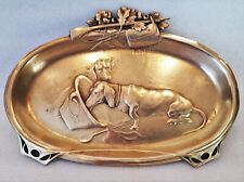 Antique Art Nouveau Brass Tray Dish Hunting Dachshund Dog picture
