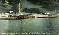 c.1913 Ferry Building from the Bay at Night San Francisco California CA Postcard picture
